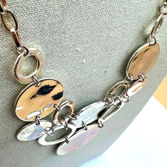 Silver Tone Circle Pendant Necklace & Link Bracelet Set.  N38 - Picture 9 of 15